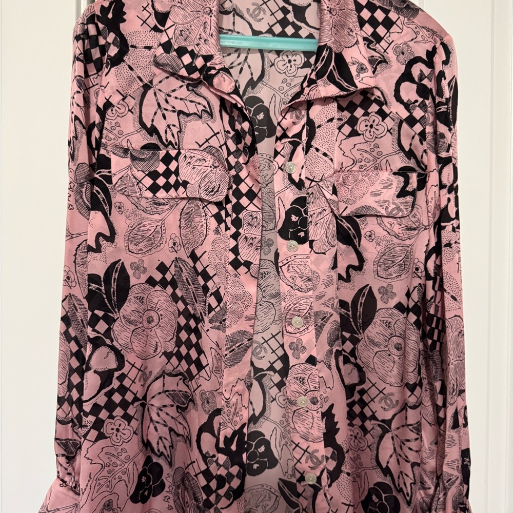 Chanel Silk Floral Patterned Button Down Shirt